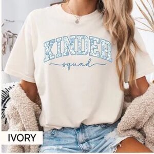 Comfort Colors Ivory 'Kinder Squad' Tee with Light Blue Print